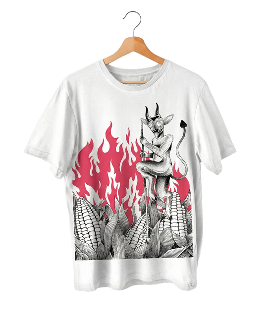 Rebel Forge x Pez — Playera blanca “Diablito de maíz”